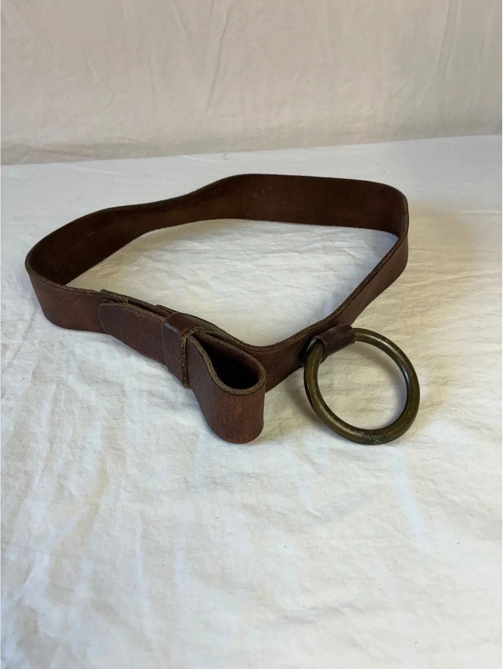 Brown Leather Belt with Large brass  Ring Buckle